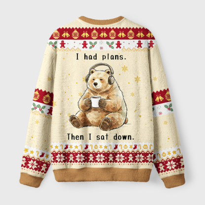 Tokyo-Tiger Funny Lazy Bear Meme Fuzzy Christmas Ugly Sweatshirt
