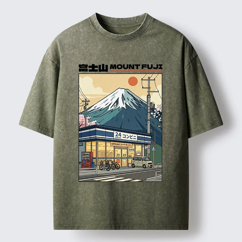 Tokyo-Tiger Japanese Street Fuji Mountain Art Washed T-Shirt