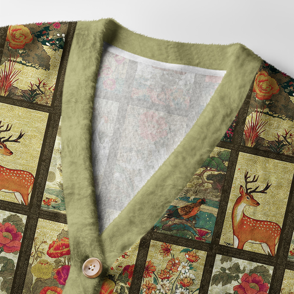 Tokyo-Tiger Ukiyoe Floral Patchwork Ugly Cardigan Sweater