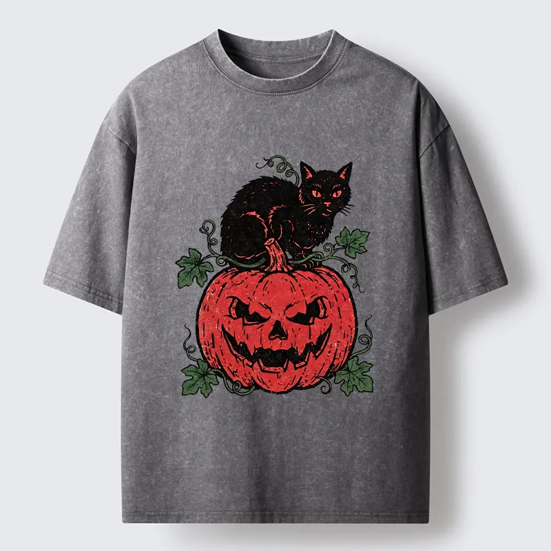 Tokyo-Tiger Pumpkin Black Cat Washed T-Shirt