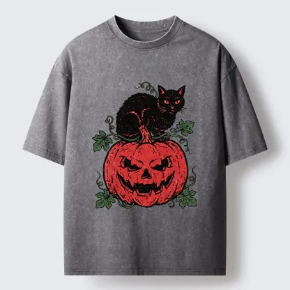 Tokyo-Tiger Pumpkin Black Cat Washed T-Shirt