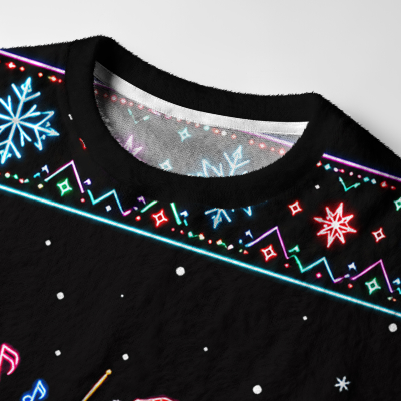 Tokyo-Tiger Neon Cat Concert Fuzzy Christmas Ugly Sweatshirt