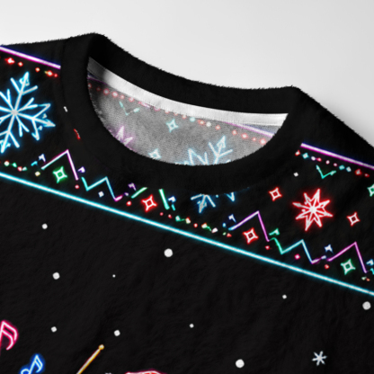 Tokyo-Tiger Neon Cat Concert Fuzzy Christmas Ugly Sweatshirt