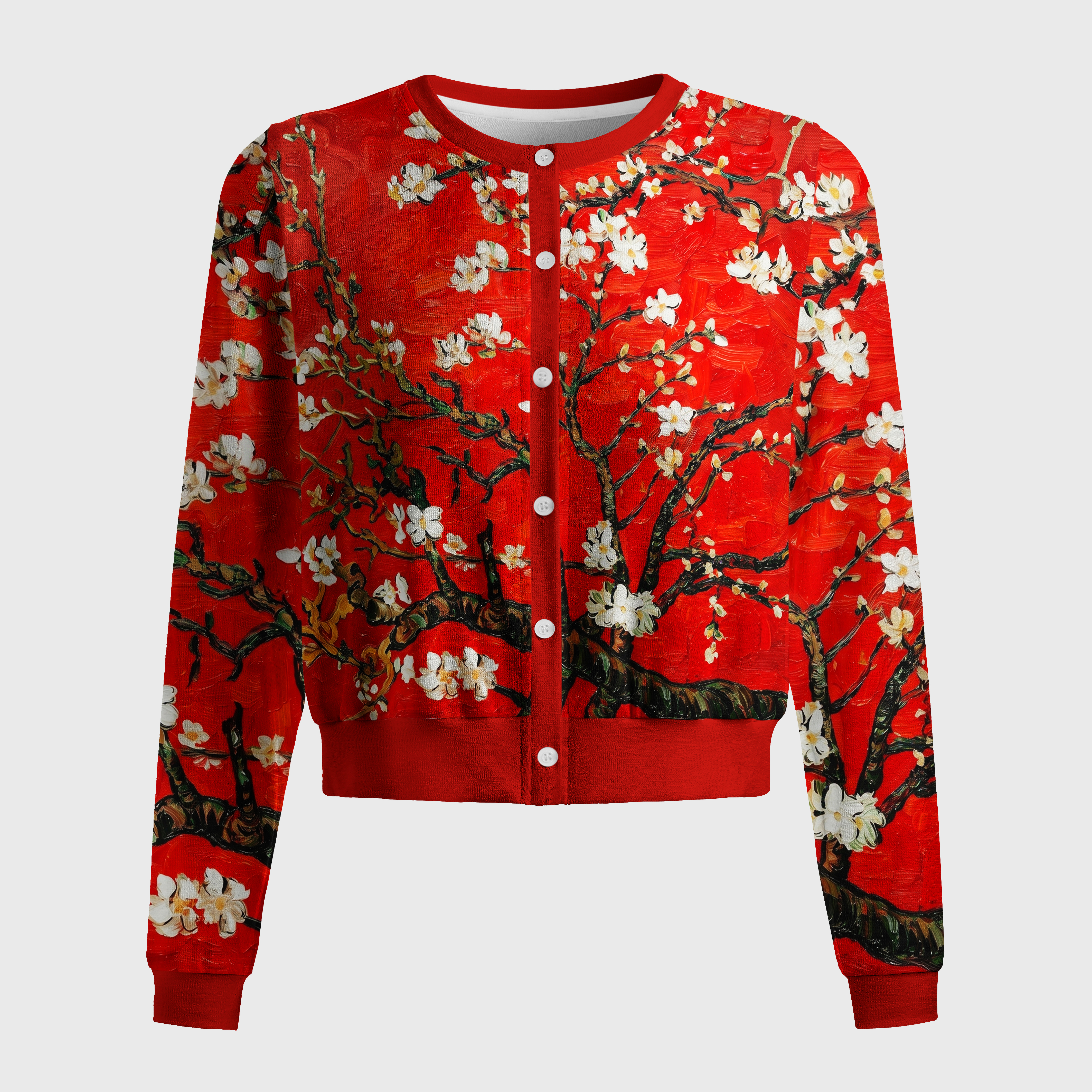 Tokyo-Tiger Van Gogh Red Almond Blossom Women's Lightweight Cardigan
