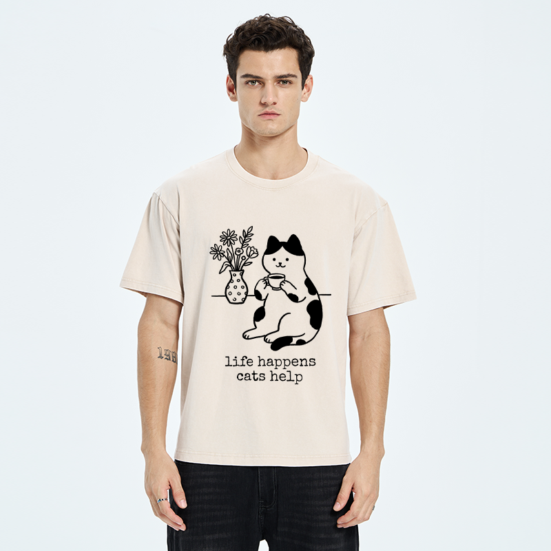 Tokyo-Tiger The "Everything's Fine"Cat Washed T-Shirt