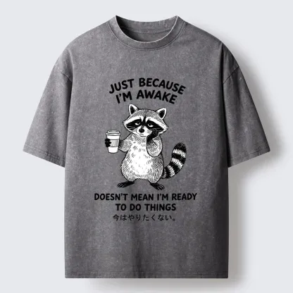 Tokyo-Tiger Tired Raccoon Coffee Washed T-Shirt