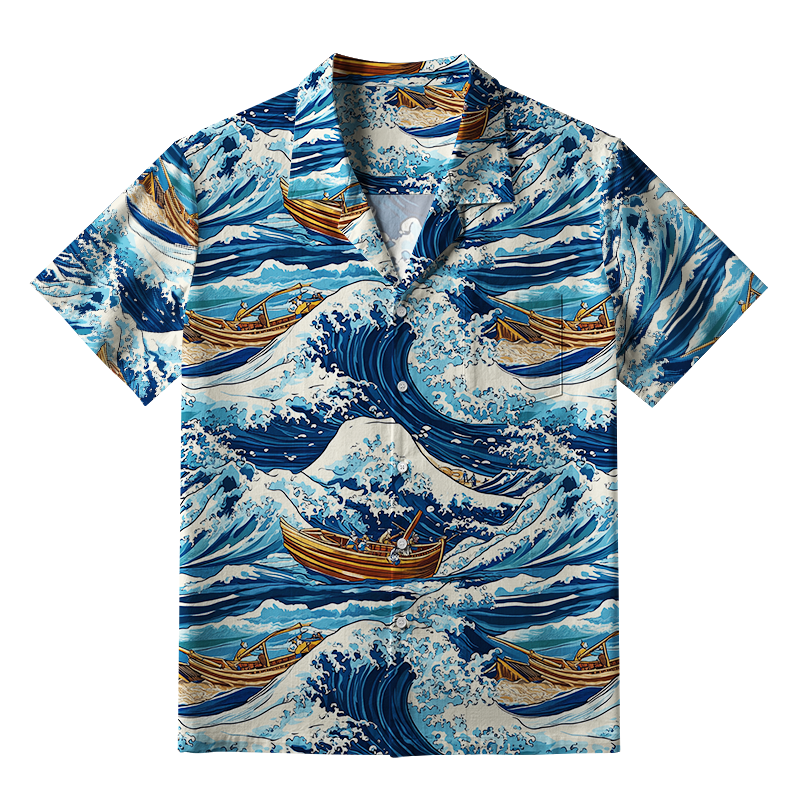 Tokyo-Tiger Nautical Adventure Wave Aloha Hawaiian Shirt
