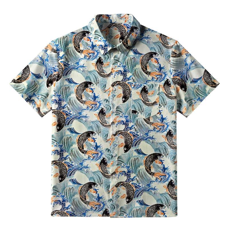 Tokyo-Tiger Koi Wave Dance Button-up Shirt