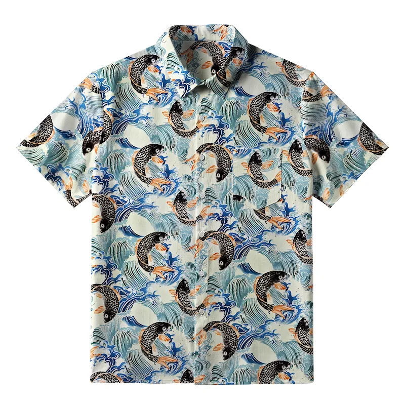 Tokyo-Tiger Koi Wave Dance Button-up Shirt Sale