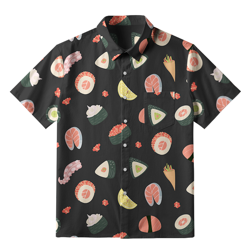 Tokyo-Tiger Tasteful Sashimi And Sushi Button-up Shirt