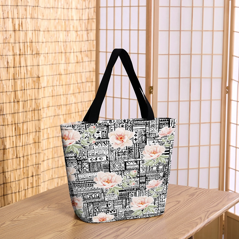 Tokyo-Tiger Flowers In Line Art Zipper Tote Bag