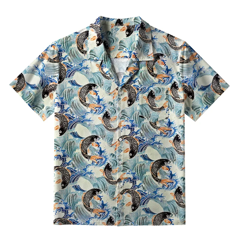 Tokyo-Tiger Koi Wave Dance Aloha Hawaiian Shirt Sale