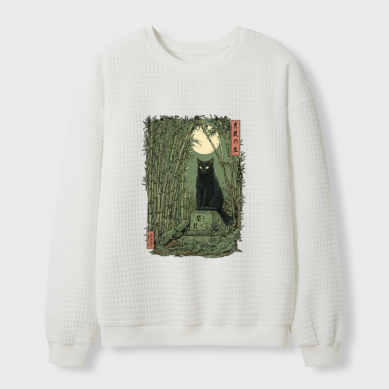Tokyo-Tiger Black Cat In The Bamboo Forest Waffle Sweatshirt