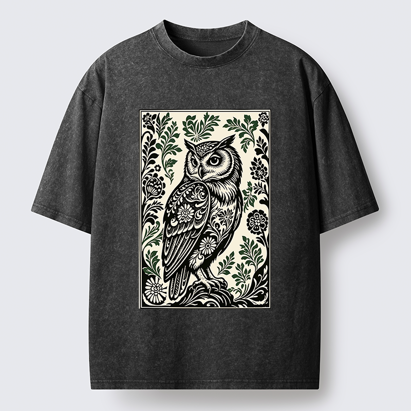 Tokyo-Tiger Vintage Owl Art Washed T-Shirt