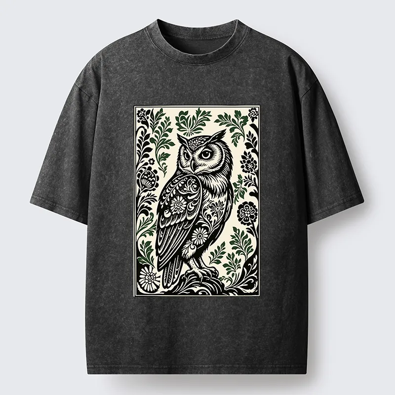 Tokyo-Tiger Vintage Owl Art Washed T-Shirt