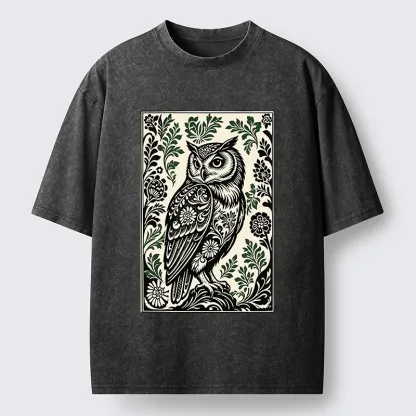 Tokyo-Tiger Vintage Owl Art Washed T-Shirt