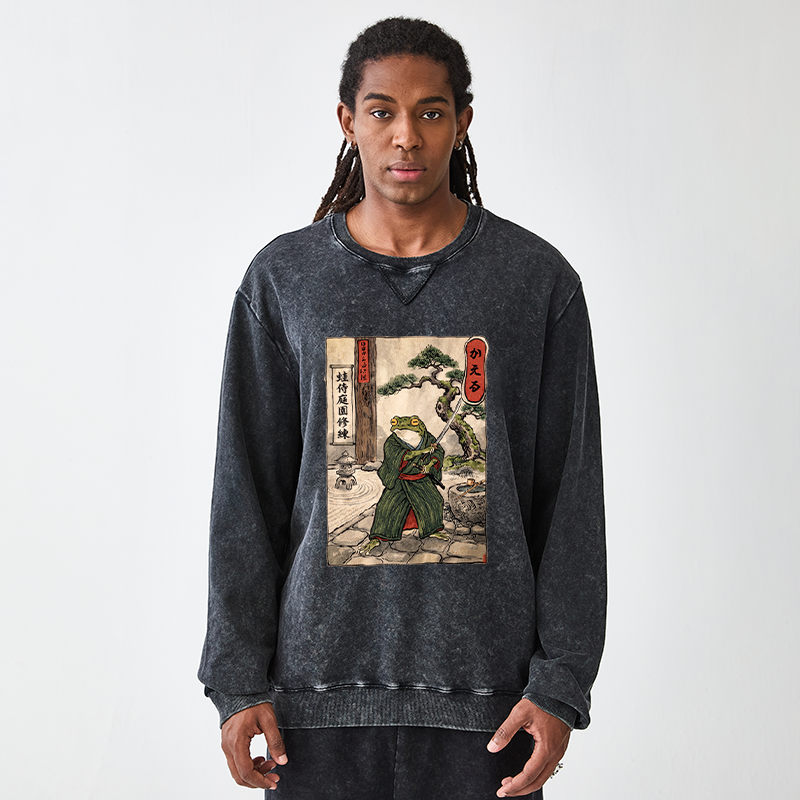 Tokyo-Tiger Samurai Frog Training Washed Terry Sweatshirt