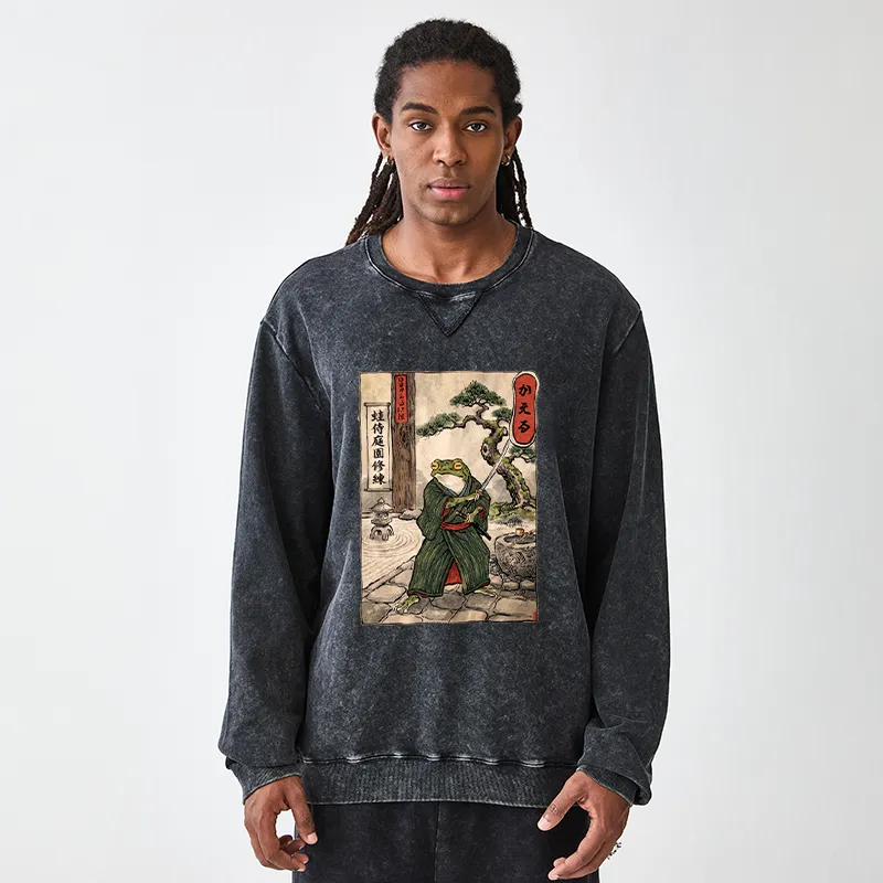 Tokyo-Tiger Samurai Frog Training Washed Terry Sweatshirt
