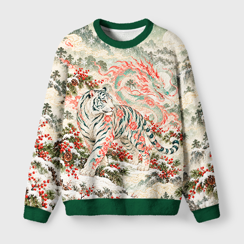 Tokyo-Tiger White Tiger And The Dragon Christmas Ugly Sweatshirt
