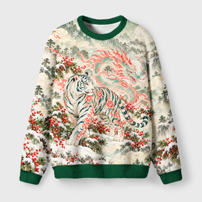 Tokyo-Tiger White Tiger And The Dragon Christmas Ugly Sweatshirt