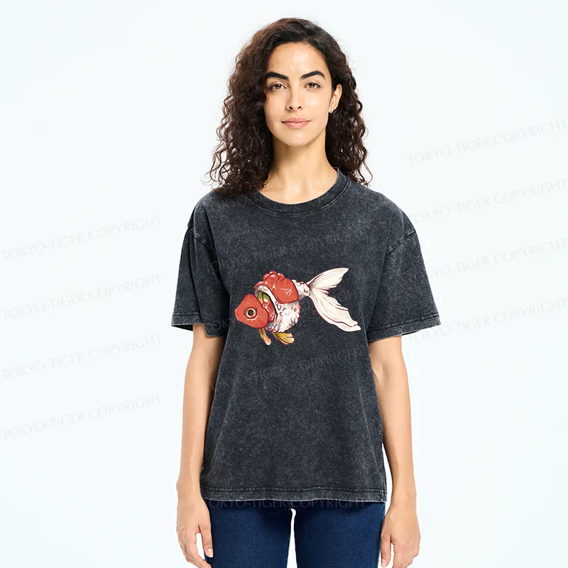 Tokyo-Tiger Goldfish Sushi Washed T-Shirt