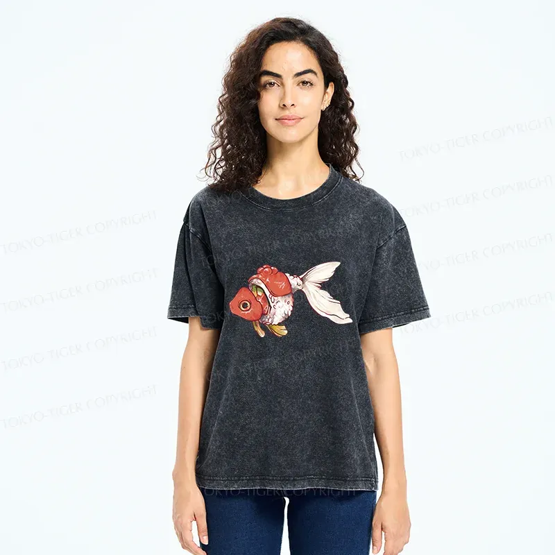 Tokyo-Tiger Goldfish Sushi Washed T-Shirt