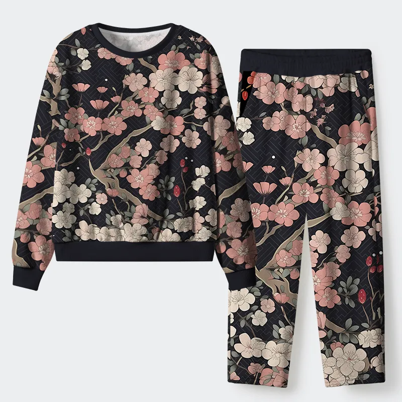 Tokyo-Tiger Blooming Sakura Flannel Pajama Set