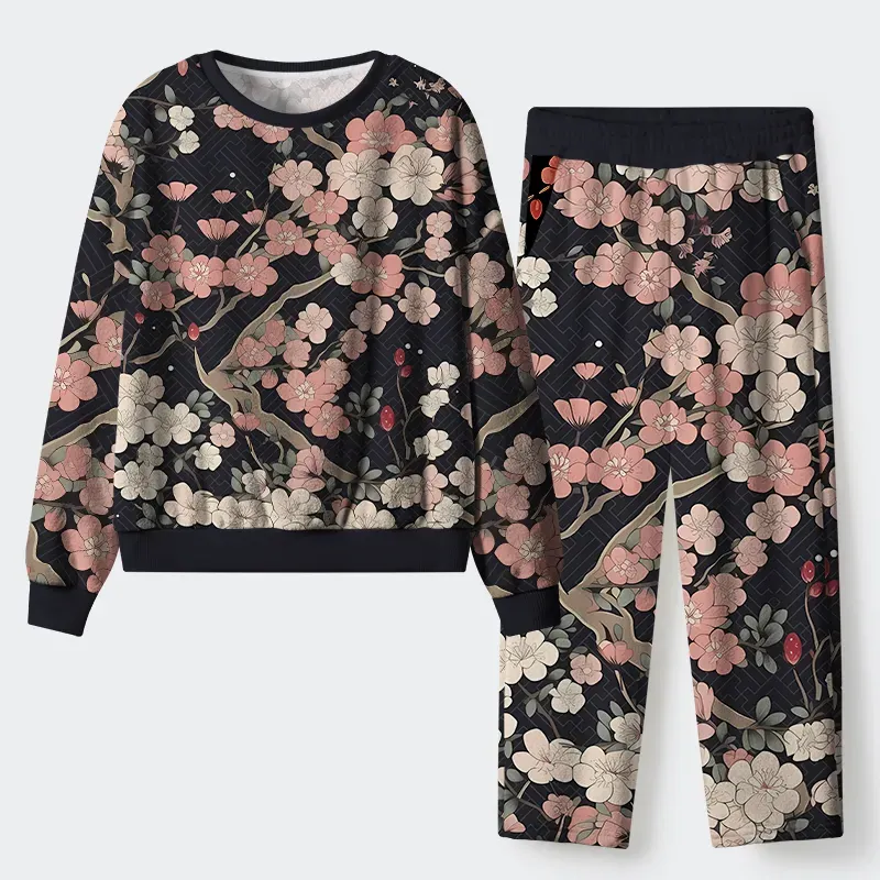 Tokyo-Tiger Blooming Sakura Flannel Pajama Set