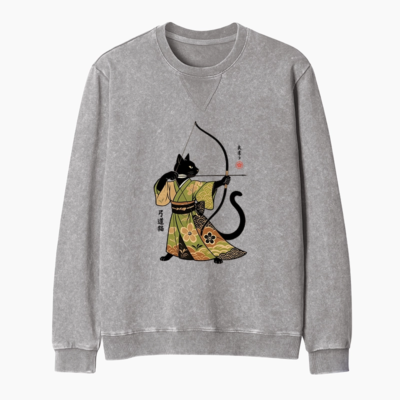 Tokyo-Tiger Japan Cat Archery Washed Terry Sweatshirt