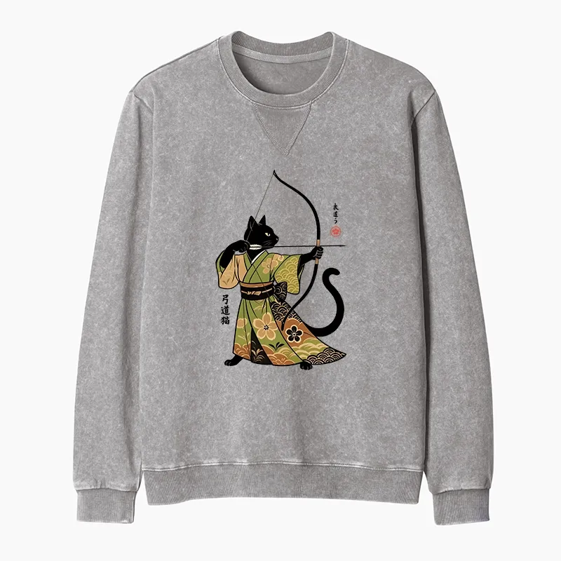 Tokyo-Tiger Japan Cat Archery Washed Terry Sweatshirt