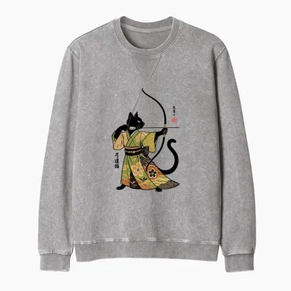Tokyo-Tiger Japan Cat Archery Washed Terry Sweatshirt