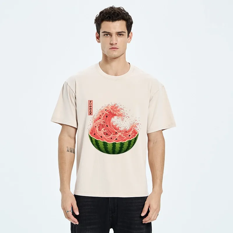 Tokyo-Tiger Watermelon Wave Summer Ukiyo Art Washed T-Shirt