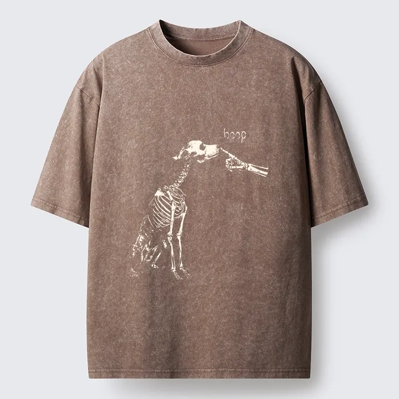 Tokyo-Tiger Skeleton Dog Meme Washed T-Shirt
