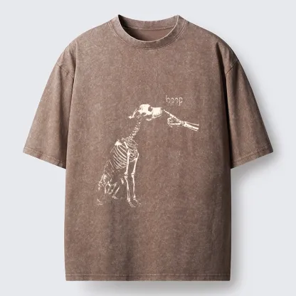 Tokyo-Tiger Skeleton Dog Meme Washed T-Shirt