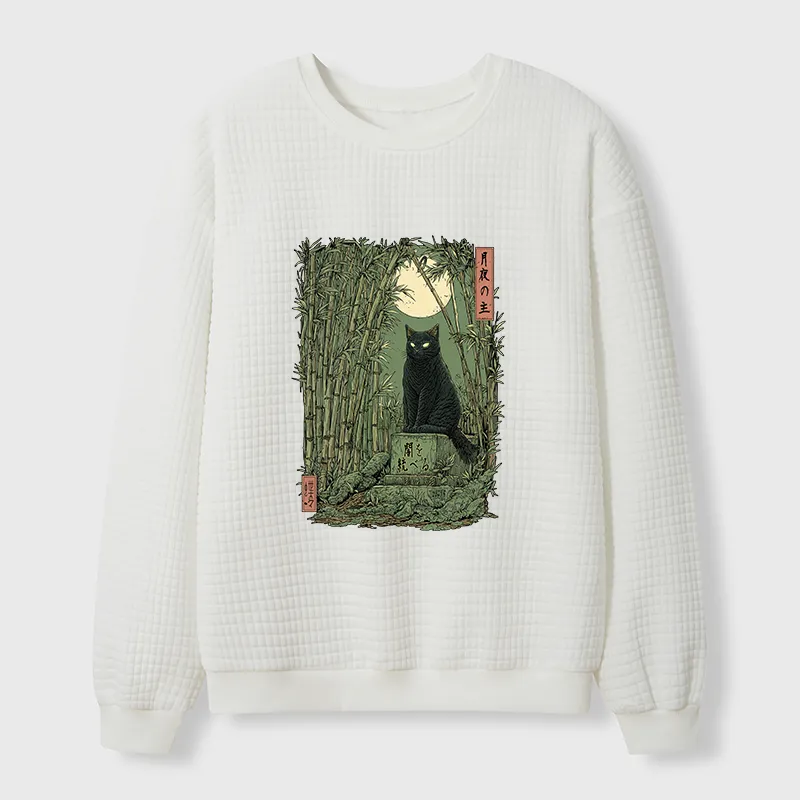 Tokyo-Tiger Black Cat In The Bamboo Forest Waffle Sweatshirt
