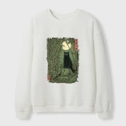 Tokyo-Tiger Black Cat In The Bamboo Forest Waffle Sweatshirt