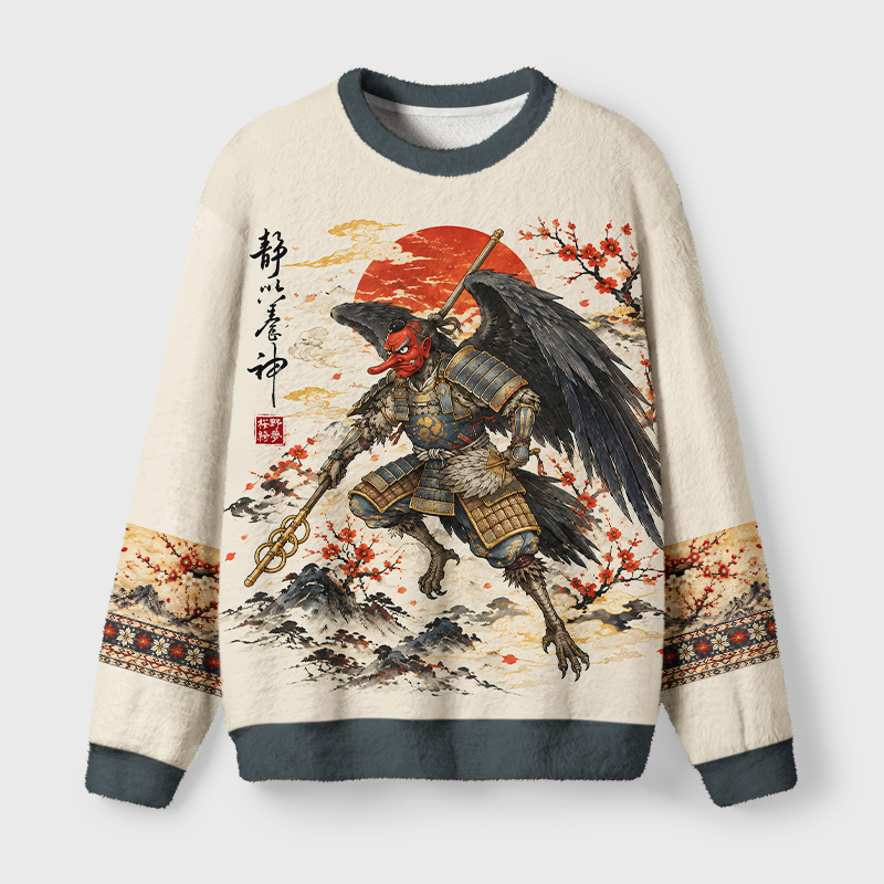 Tokyo-Tiger Japanese Tengu Samurai Fuzzy Christmas Ugly Sweatshirt