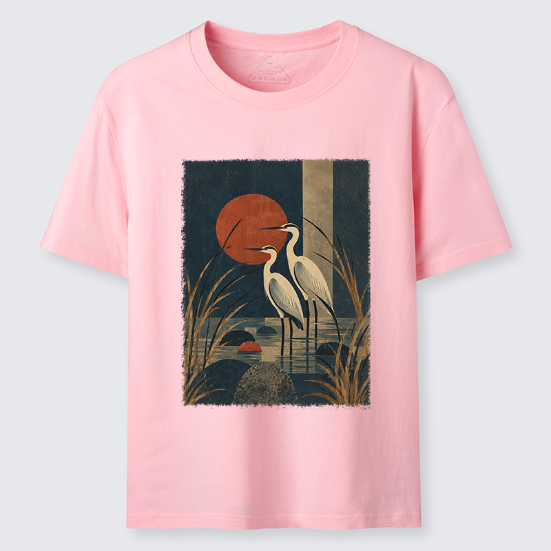 Tokyo-Tiger Japanese Herons Wetland Sunset Art Classic T-Shirt
