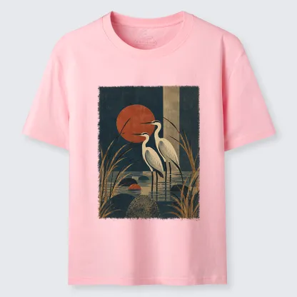 Tokyo-Tiger Japanese Herons Wetland Sunset Art Classic T-Shirt