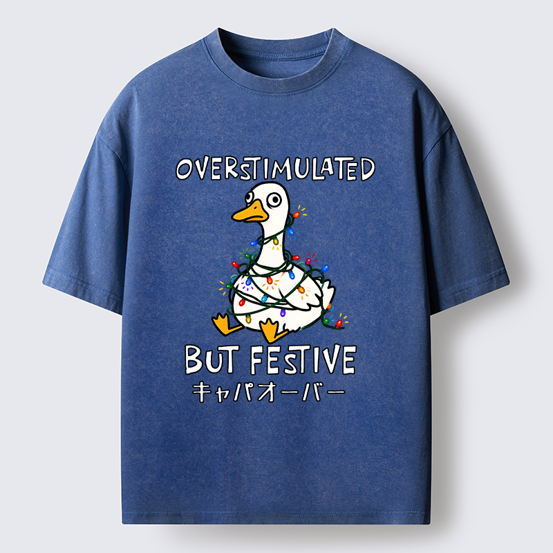 Tokyo-Tiger Funny Excited Christmas Goose Washed T-Shirt