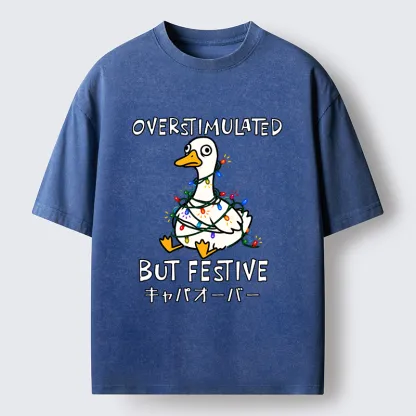 Tokyo-Tiger Funny Excited Christmas Goose Washed T-Shirt