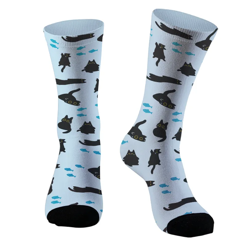 Tokyo-Tiger Black Cat And Blue Fish Socks