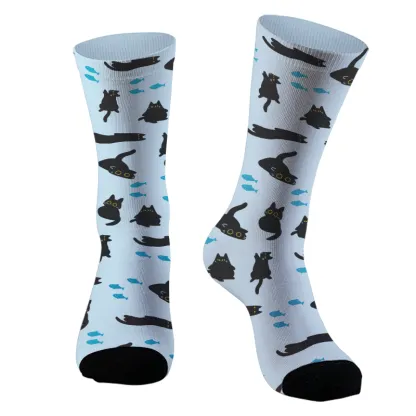 Tokyo-Tiger Black Cat And Blue Fish Socks