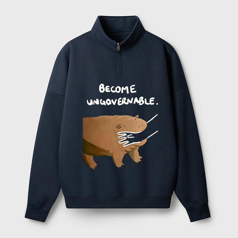 Tokyo-Tiger Moo Deng Bites Someone's Arm Half Zip Fleece Sweatshirt