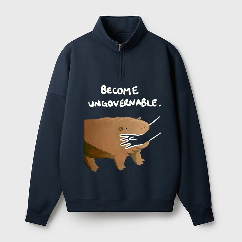 Tokyo-Tiger Moo Deng Bites Someone's Arm Half Zip Fleece Sweatshirt