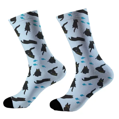 Tokyo-Tiger Black Cat And Blue Fish Socks