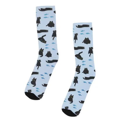 Tokyo-Tiger Black Cat And Blue Fish Socks