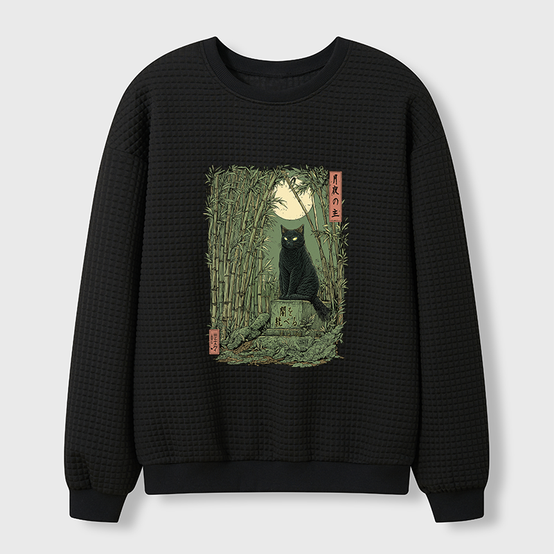 Tokyo-Tiger Black Cat In The Bamboo Forest Waffle Sweatshirt