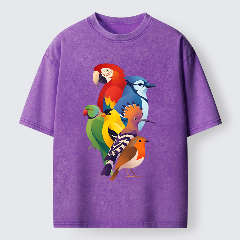 Tokyo-Tiger Colorful Bird Washed T-Shirt