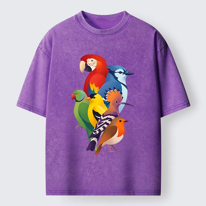 Tokyo-Tiger Colorful Bird Washed T-Shirt